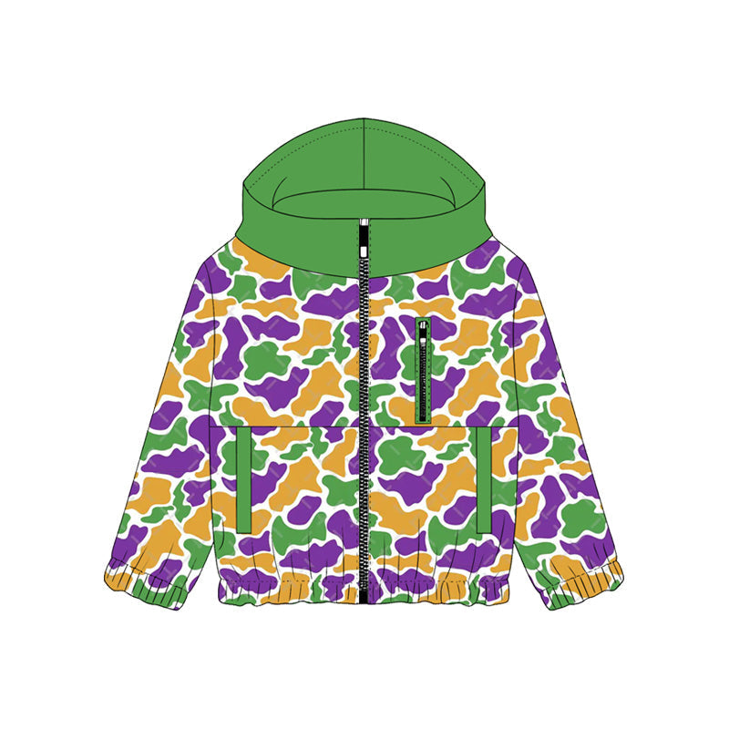 ( Moq 5 ) Preorder Baby Boys Kids Long Sleeves Camo Mardi Gras Pockets Zipper Hoodie Jacket Shirt