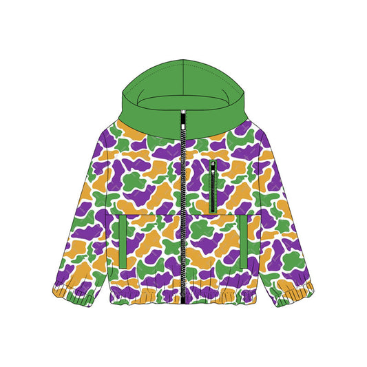 ( Moq 5 ) Preorder Baby Boys Kids Long Sleeves Camo Mardi Gras Pockets Zipper Hoodie Jacket Shirt