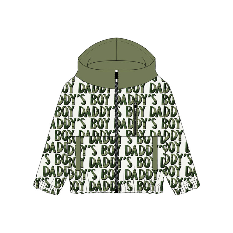 ( Moq 5 ) Preorder Baby Kids Long Sleeves Daddy's Boy Pockets Zipper Green Hoodie Jacket Shirt