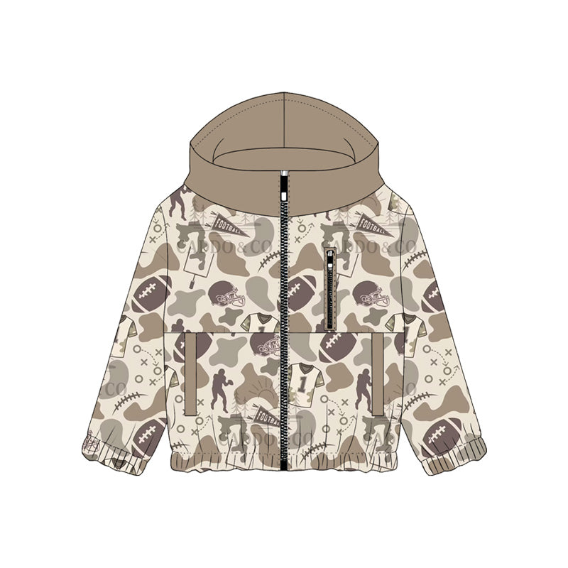 ( Moq 5 ) Preorder Baby Boys Kids Long Sleeves Football Camo Pockets Zipper Hoodie Jacket Shirt