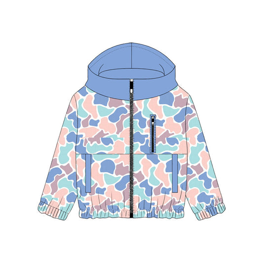 ( Moq 5 ) Preorder Baby Boys Kids Long Sleeves Camo Pattern Pockets Zipper Blue Hoodie Jacket Shirt