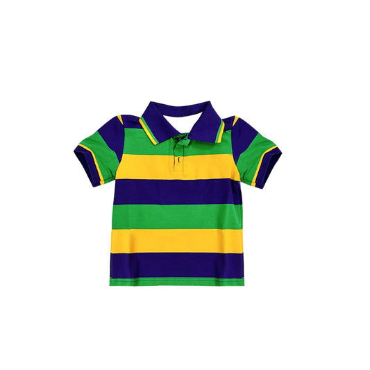 ( Moq 5 ) Preorder Baby Boys Kids Short Sleeves Stripes Buttons Shirt Mardi Gras Shirt Tops