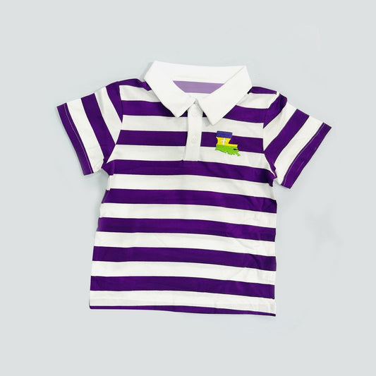 ( Moq 5 ) Preorder Baby Boys Short Sleeves Purple Stripes Mardi Gras Buttons Shirt Tops