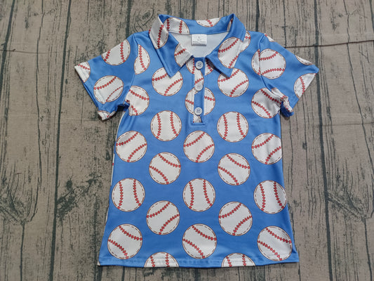 ( No moq ) Preorder Baby Boys Short Sleeves Baseball Buttons Blue Shirt Tops
