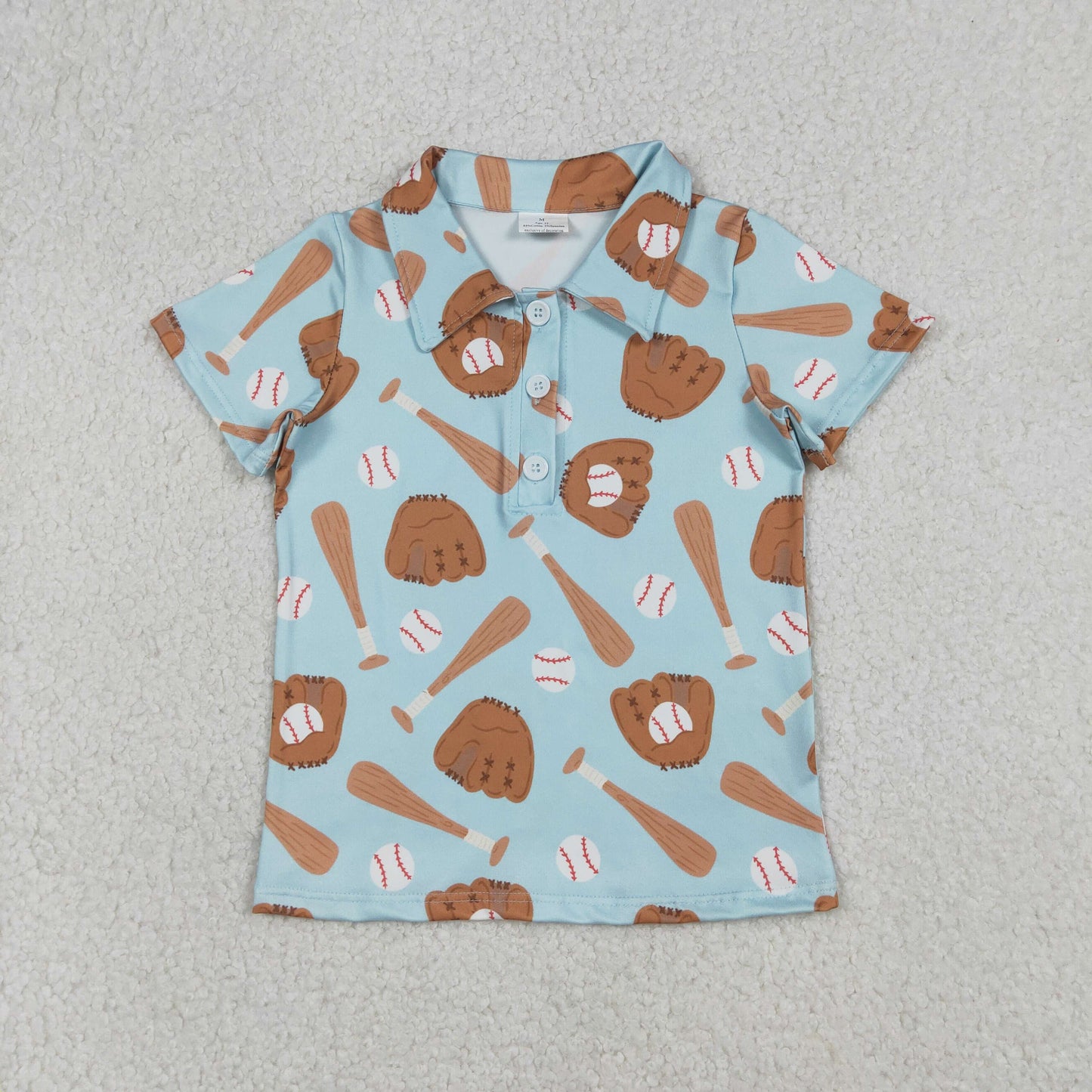 Sibling Baby Boys Kids Short Sleeves Baseballs Buttons Polo Shirts Tops Clothes RTS