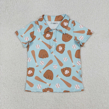 Sibling Baby Boys Kids Short Sleeves Baseballs Buttons Polo Shirts Tops Clothes RTS