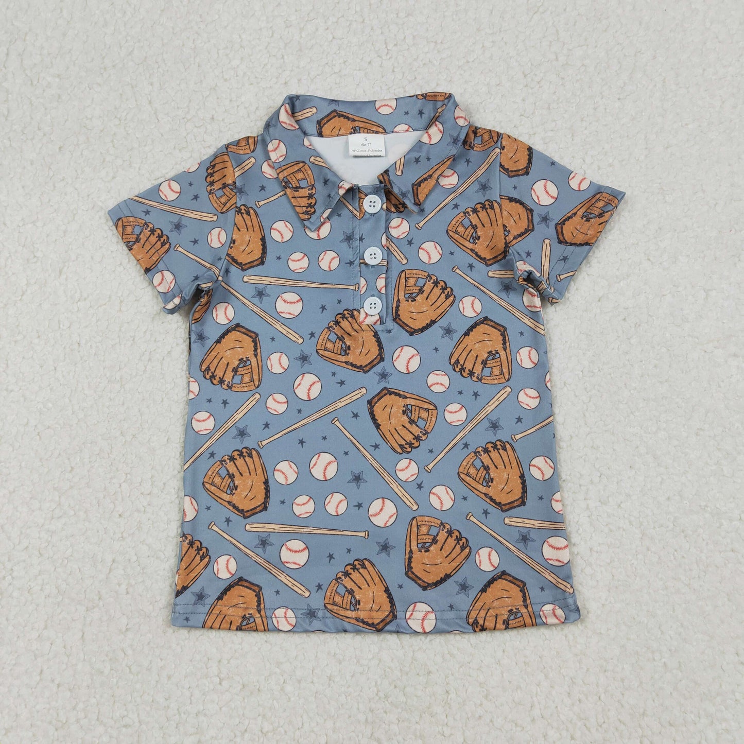 Sibling Baby Boys Kids Short Sleeves Baseballs Buttons Polo Shirts Tops Clothes RTS