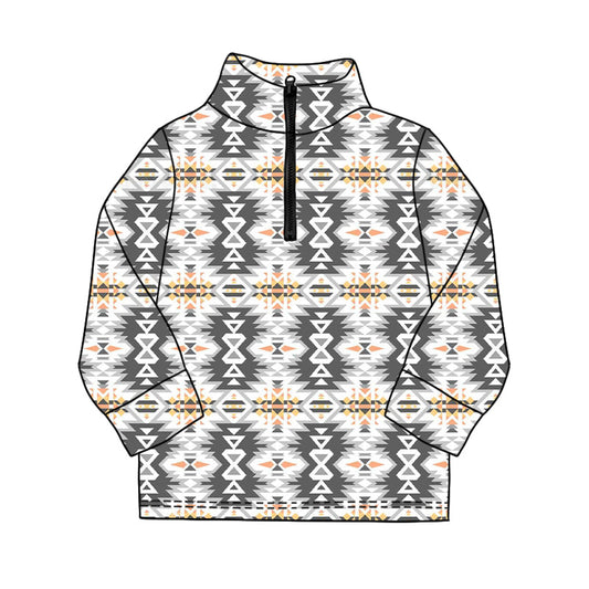 ( Moq 5 ) Preorder Baby Boys Long Sleeves Western Aztec Zipper Pullover Shirt