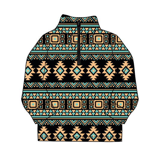 ( Moq 5 ) Preorder Baby Boys Long Sleeves Western Aztec Zipper Pullover Tops
