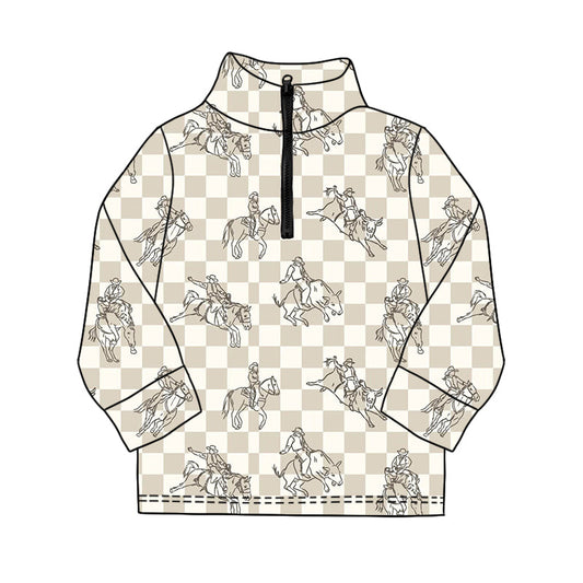 ( Moq 5 ) Preorder Baby Boys Long Sleeves Rodeo Checked Western Zipper Pullover Shirt