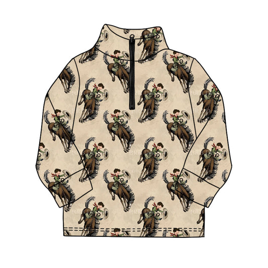 ( Moq 5 ) Preorder Baby Boys Long Sleeves Cowboy Western Zipper Pullover Shirt
