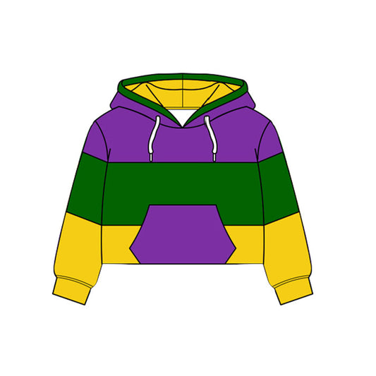 ( Moq 5 ) Preorder Baby Boys Long Sleeves Purple Pocket Yoga Hoodie Mardi Gras Pullover Tops