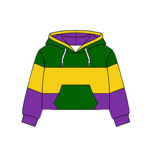 ( Moq 5 ) Preorder Baby Boys Long Sleeves Green Pocket Yoga Hoodie Mardi Gras Pullover Tops
