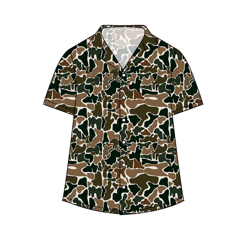 ( Moq 5 ) Preorder Adult Men Short Sleeves Brown Green Camo Buttons Cardigan Shirt Tops