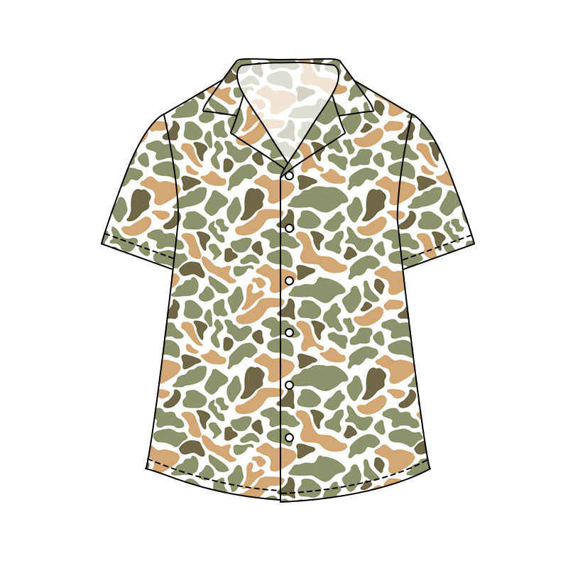 ( Moq 5 ) Preorder Adult Men Short Sleeves Orange Green Camo Buttons Cardigan Shirt Tops