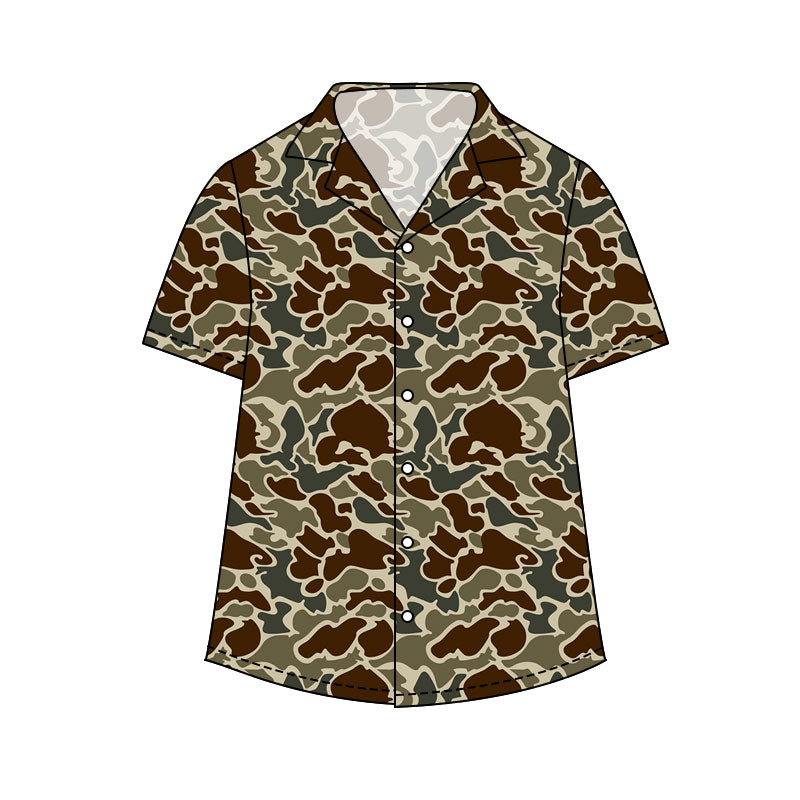 ( Moq 5 ) Preorder Adult Men Short Sleeves Dark Green Camo Buttons Cardigan Shirt Tops