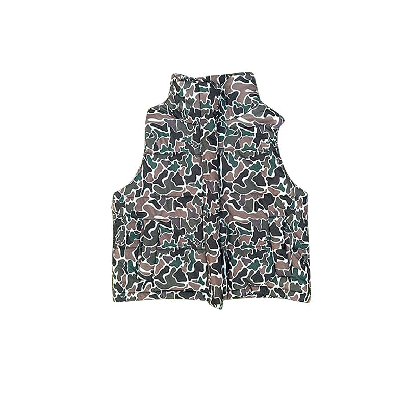( Moq 5 ) Preorder Baby Boys Sleeveless Brown Green Camo Pockets Zipper Yoga Vest Tops