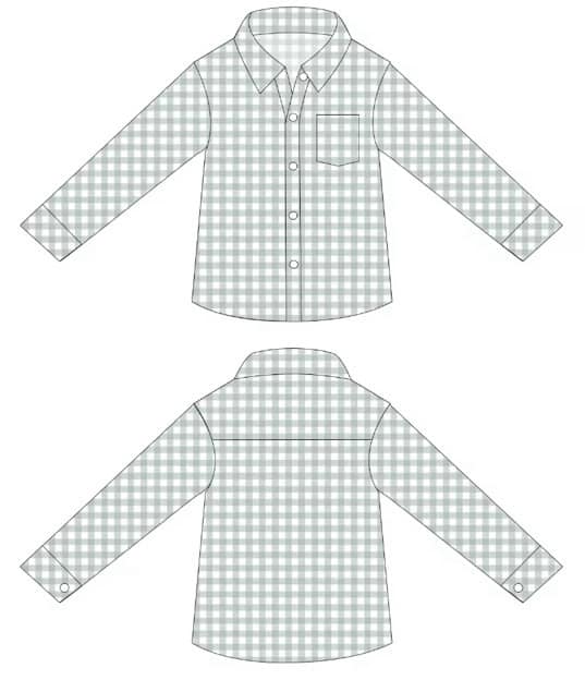 ( Moq 5 ) Preorder Baby Boys Long Sleeves Green Plaid Pocket Buttons Shirt Tops