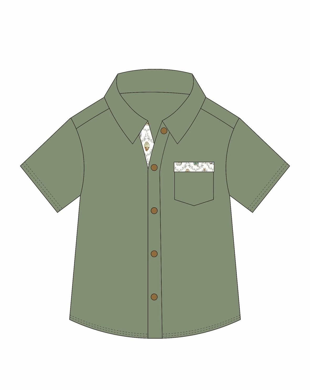 ( Moq 5 ) Preorder Baby Boys Green Short Sleeves Pocket Buttons Easter Shirt Tops