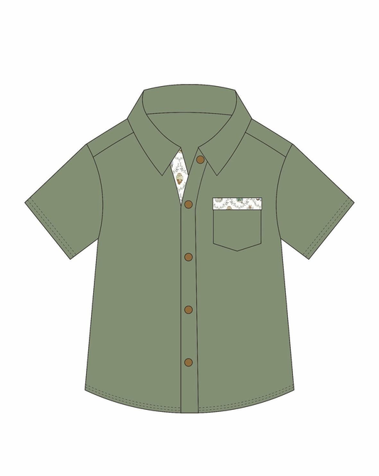 ( Moq 5 ) Preorder Baby Boys Green Short Sleeves Pocket Buttons Easter Shirt Tops