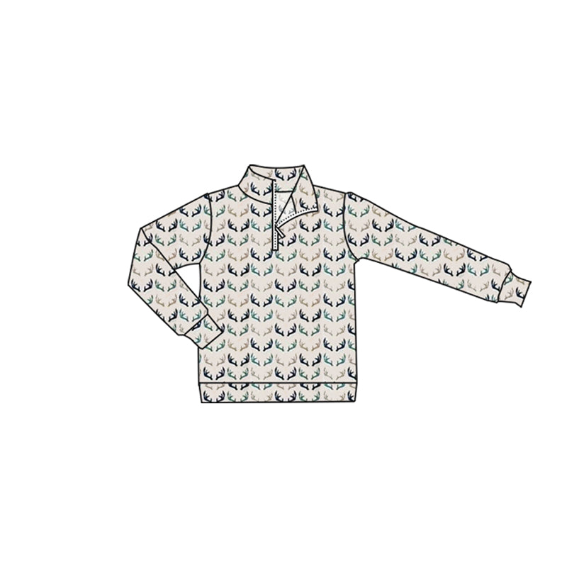 ( Moq 5 ) Preorder Baby Boys Kids Long Sleeves Deer Zipper Pullover Shirt