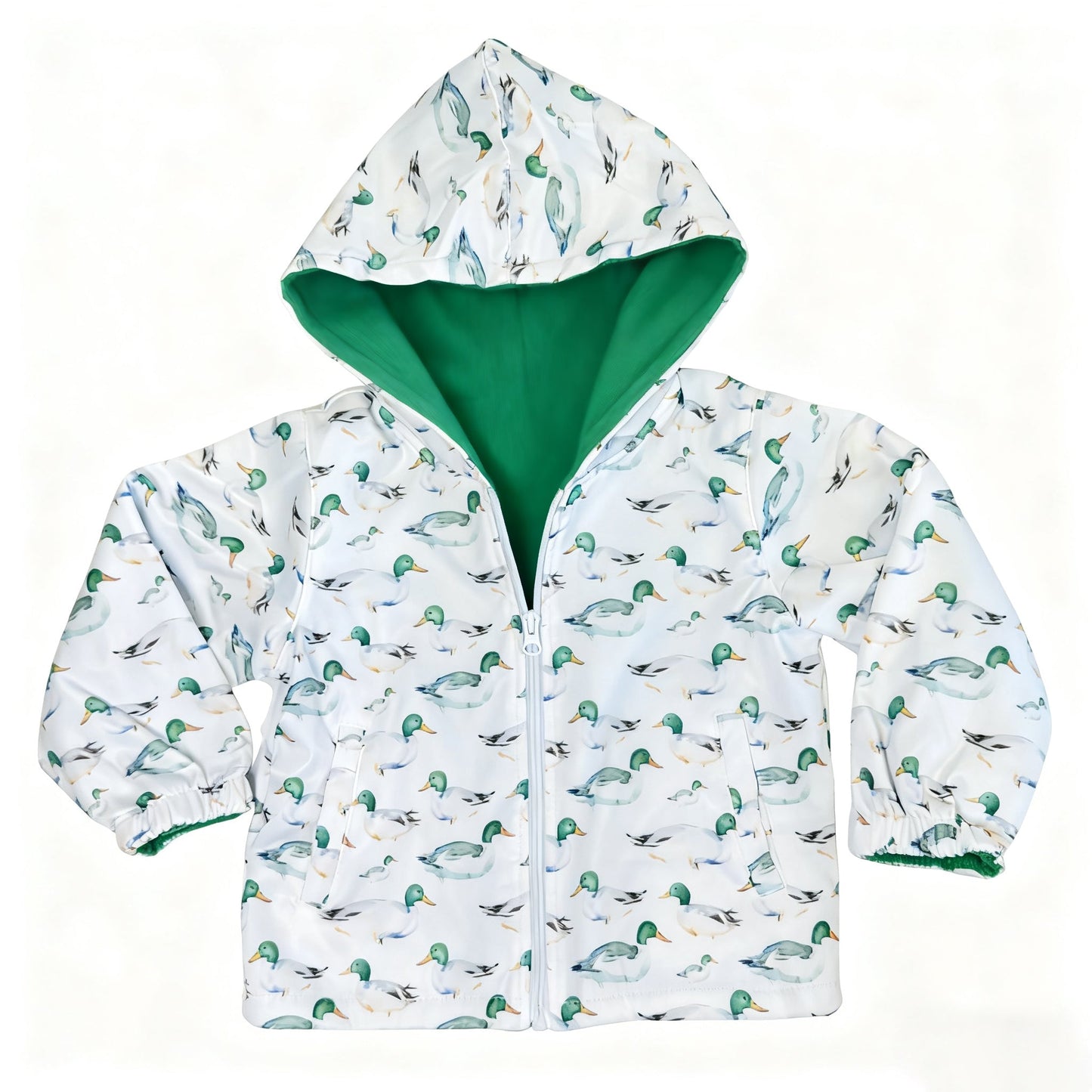 ( Moq 5 ) Preorder Baby Boys Long Sleeves Ducks Pockets Zipper Green Hoodie Jacket Tops