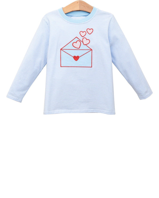 ( Moq 5 ) Preorder Baby Boys Long Sleeves Hearts Letter Valentines Blue Stripes Shirt Tops