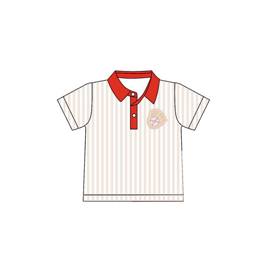 ( Moq 5 ) Preorder Baby Boys Short Sleeves Baseball Stripes Buttons Shirt Tops
