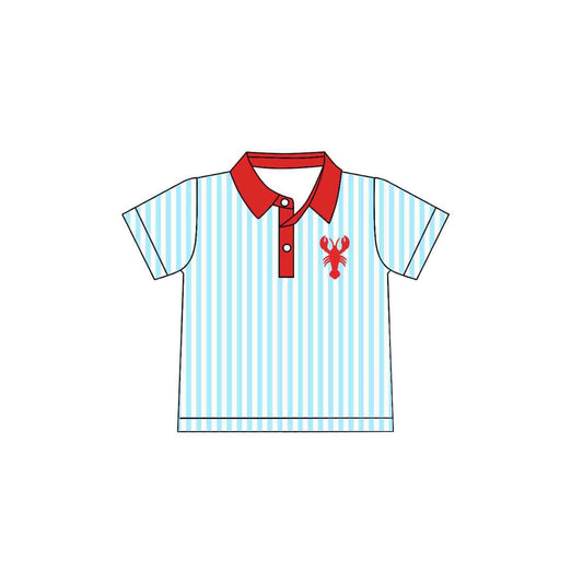 ( Moq 5 ) Preorder Baby Boys Short Sleeves Crayfish Blue Stripes Buttons Shirt