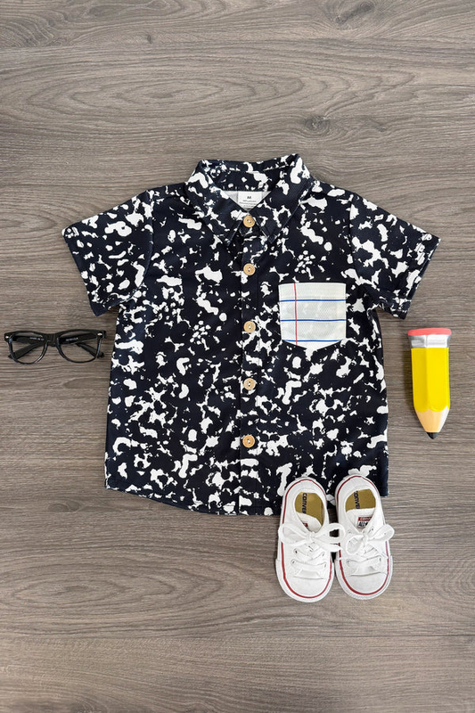 ( Moq 5 ) Preorder Baby Boys Short Sleeves Buttons Stripes Pocket Back to School Shirt Tops