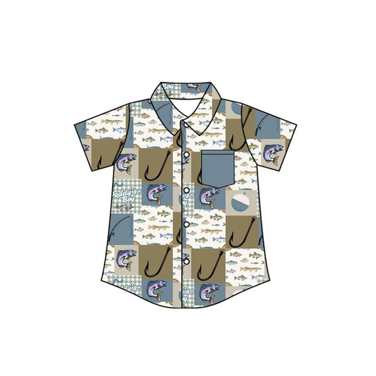 ( Moq 5 ) Preorder Baby Boys Kids Short Sleeves Daddy's Boy Fishing Pockets Shirt Tops