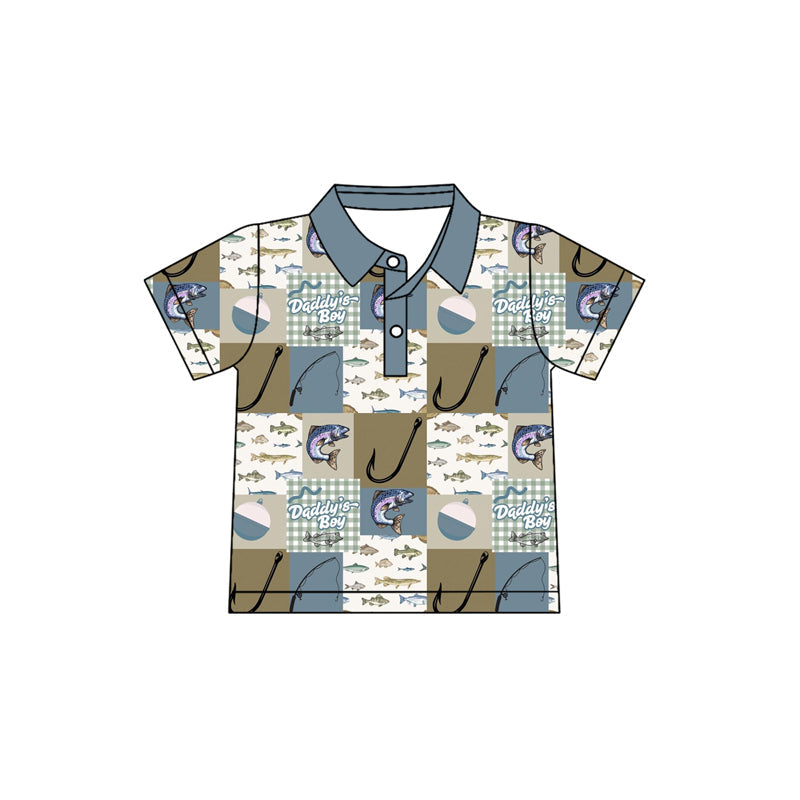 ( Moq 5 ) Preorder Baby Boys Kids Short Sleeves Fishing Plaid Buttons Tee Tops