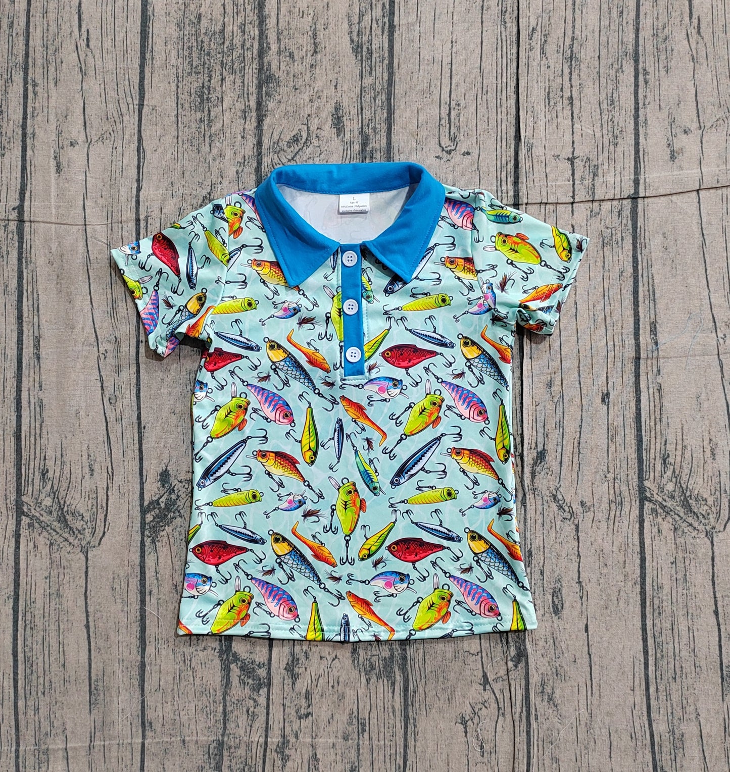 Baby Boys Kids Short Sleeves Fishing Buttons Green Tee Tops RTS