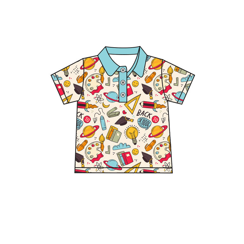 ( Moq 5 ) Preorder Baby Boys Kids Short Sleeves Pencils Back to School Buttons Shirt Tops