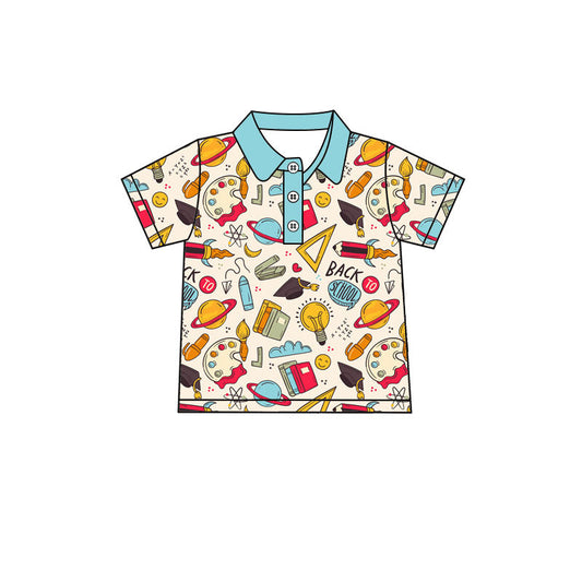 ( Moq 5 ) Preorder Baby Boys Kids Short Sleeves Pencils Back to School Buttons Shirt Tops