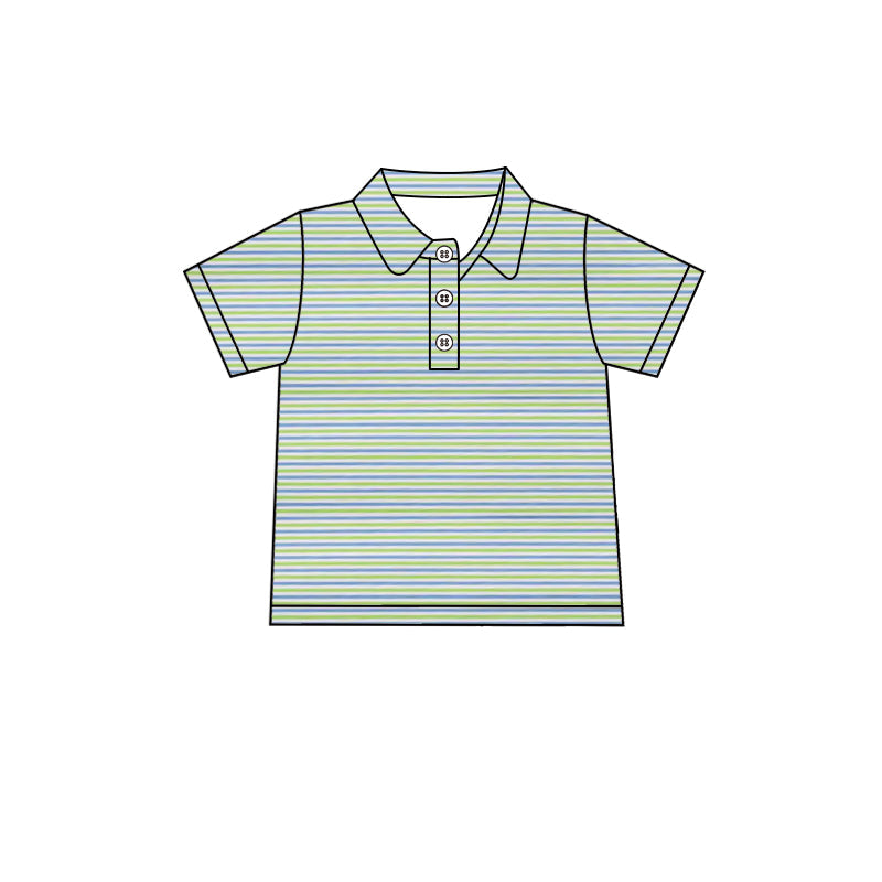 ( Moq 5 ) Preorder Baby Boys Kids Short Sleeves Stripes Buttons Shirt Polo Tops