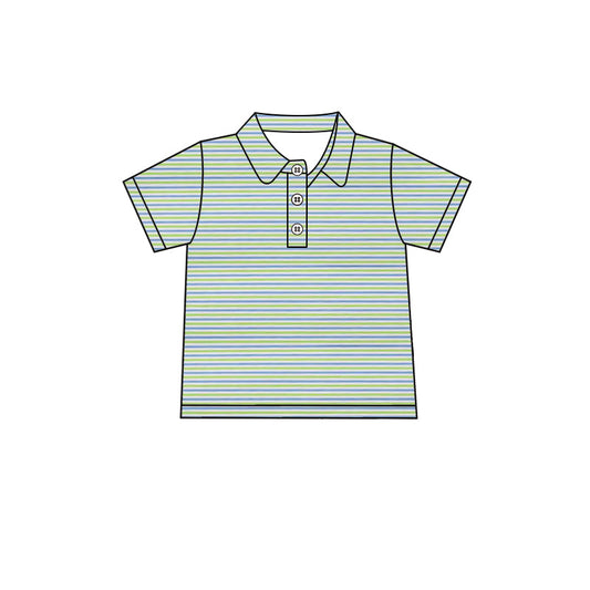 ( Moq 5 ) Preorder Baby Boys Kids Short Sleeves Stripes Buttons Shirt Polo Tops