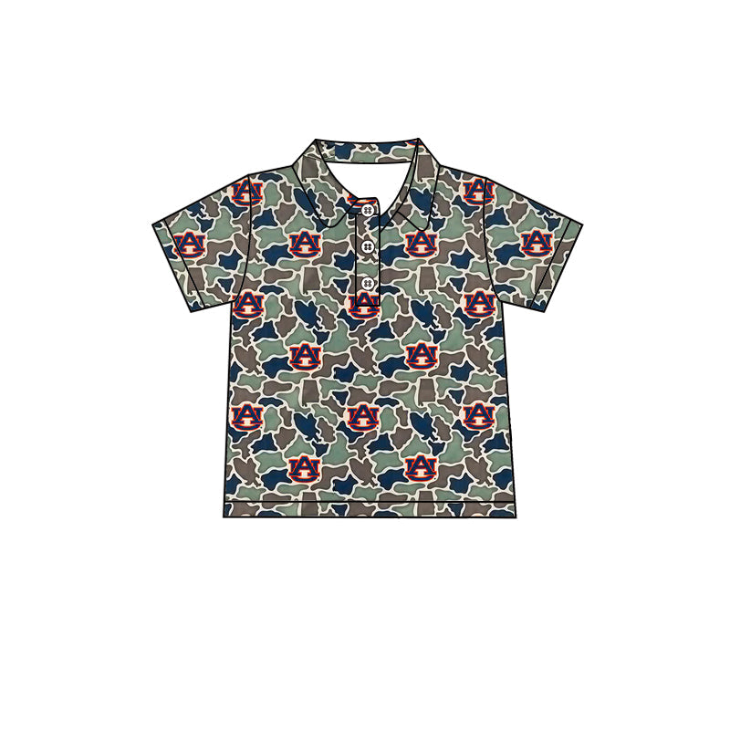 ( Moq 5 ) Preorder Baby Boys Kids Short Sleeves Green Camo Print Team Buttons Shirt Tops