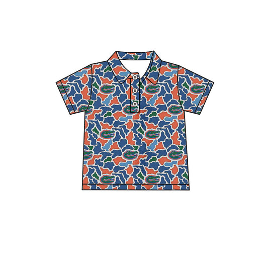 ( Moq 5 ) Preorder Baby Boys Kids Short Sleeves Blure Orange Camo Print Team Buttons Shirt Tops