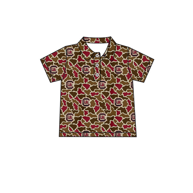 ( Moq 5 ) Preorder Baby Boys Kids Short Sleeves Camo Print Team Buttons Shirt Tops