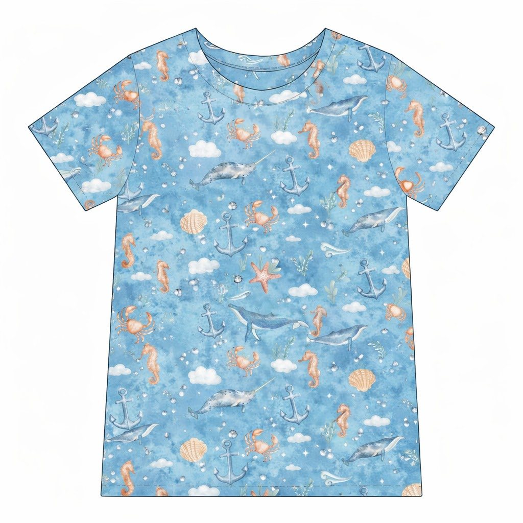 ( Moq 5 ) Preorder Baby Boys Short Sleeves Sea Animals Blue Tee Summer Shirt Tops