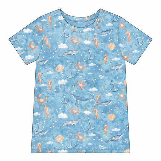 ( Moq 5 ) Preorder Baby Boys Short Sleeves Sea Animals Blue Tee Summer Shirt Tops
