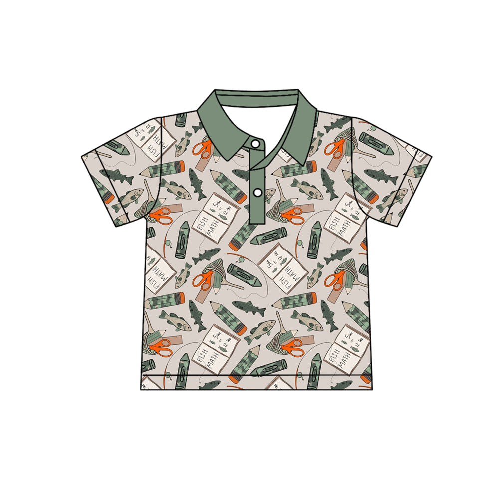 ( Moq 5 ) Preorder Baby Boys Kids Camo Pencil Fishing Pocket Back to School Polo Shirt Tops