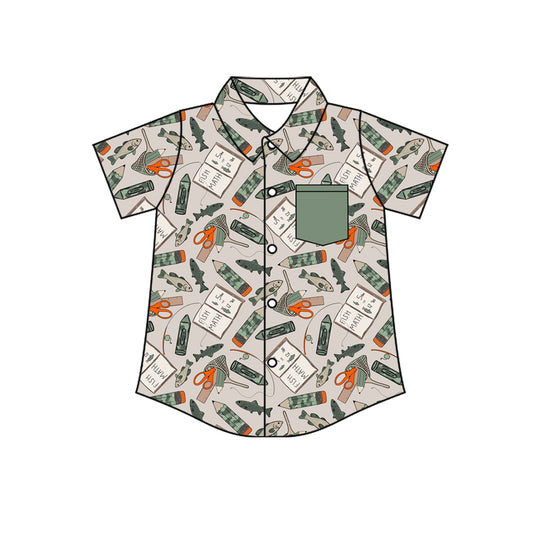( Moq 5 ) Preorder Baby Boys Kids Camo Pencil Fishing Pocket Back to School Buttons Shirt Tops