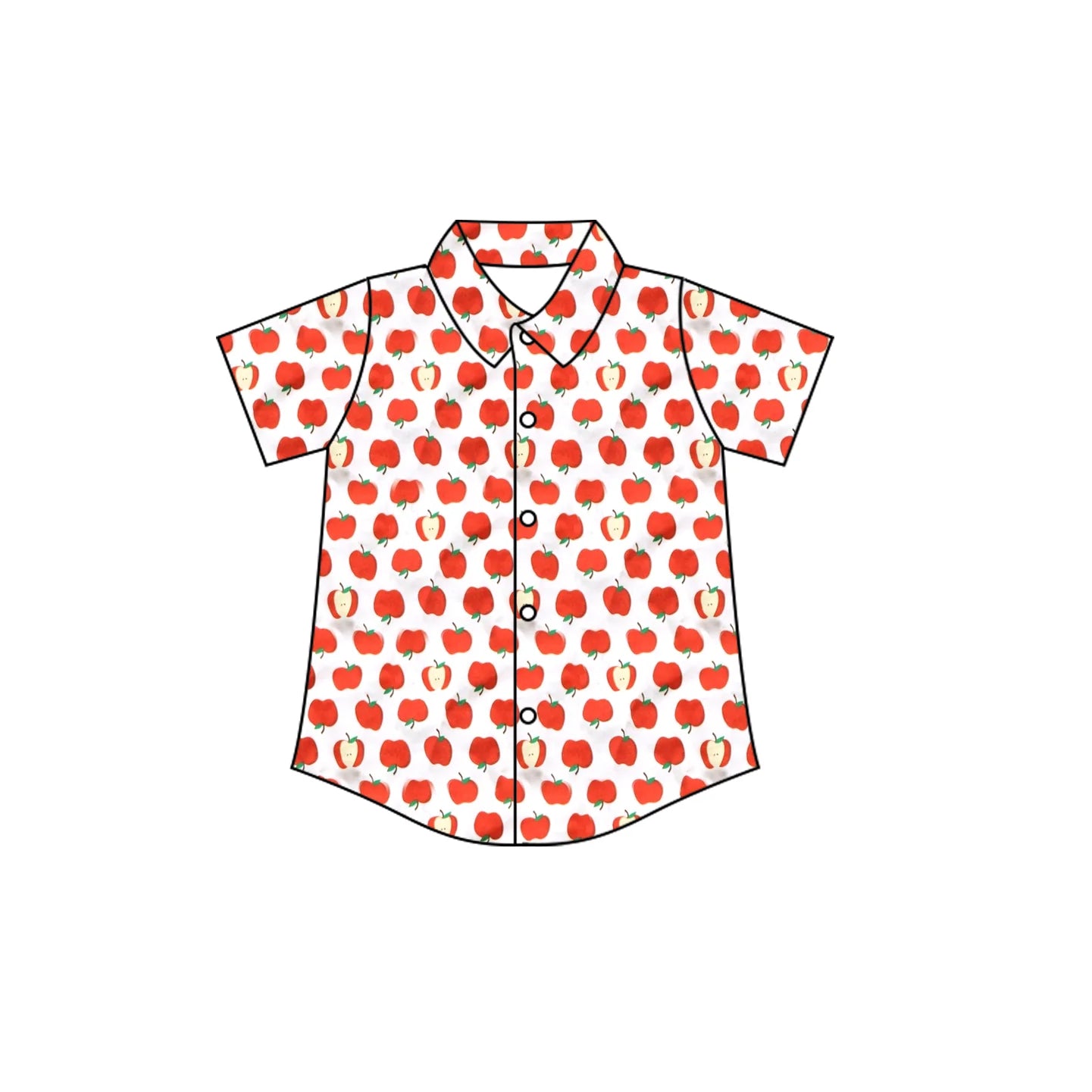 ( Moq 5 ) Preorder Baby Boys Kids Short Sleeves Apple Back to School Buttons Shirt Tops