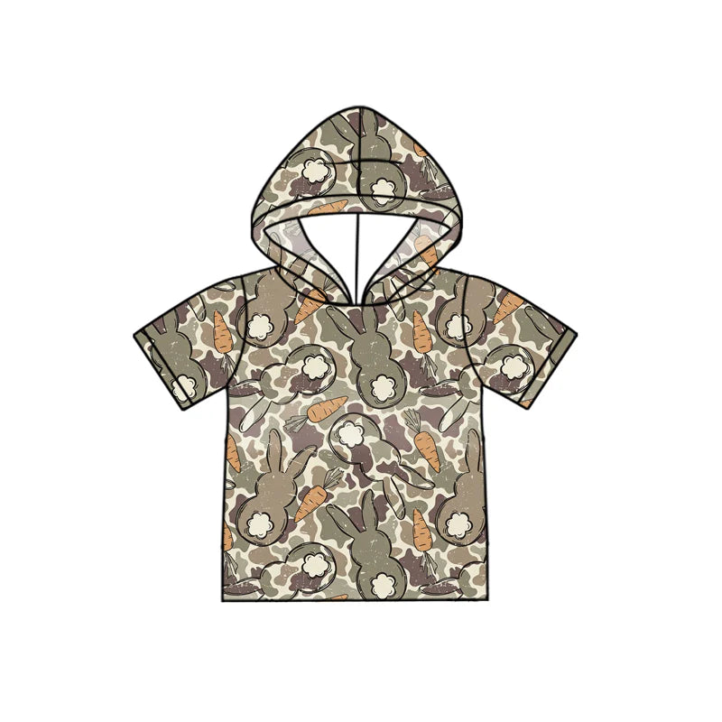 ( Moq 5 ) Preorder Baby Boys Kids Short Sleeves Rabbits Carrots Camo Hoodie Easter Pullover Shirt Tops