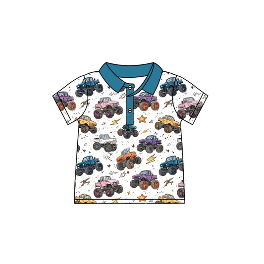 ( Moq 5 ) Preorder Baby Boys Kids Short Sleeves Trucks Stars Polo Shirt Tops