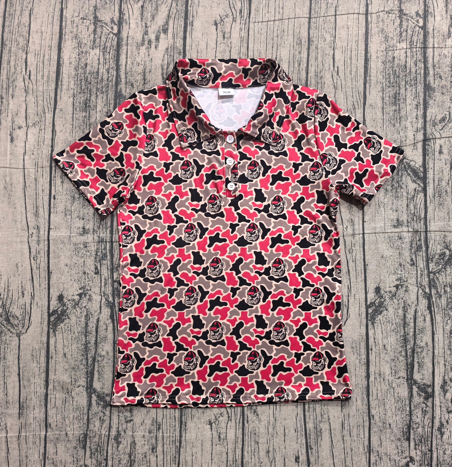 Adult Men Short Sleeves Dogs Camo Buttons Polo Shirt Team Tops RTS