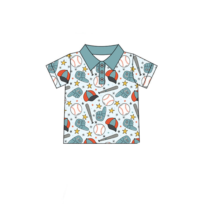 ( Moq 5 ) Preorder Baby Boy Kids Short Sleeves Baseball Stars Polo Shirt Buttons Tee