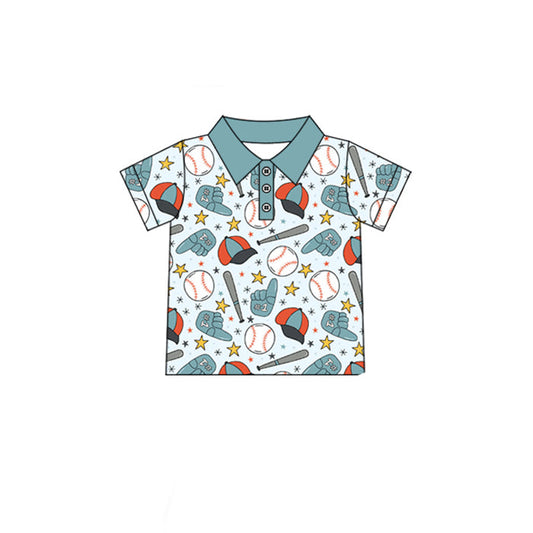 ( Moq 5 ) Preorder Baby Boy Kids Short Sleeves Baseball Stars Polo Shirt Buttons Tee